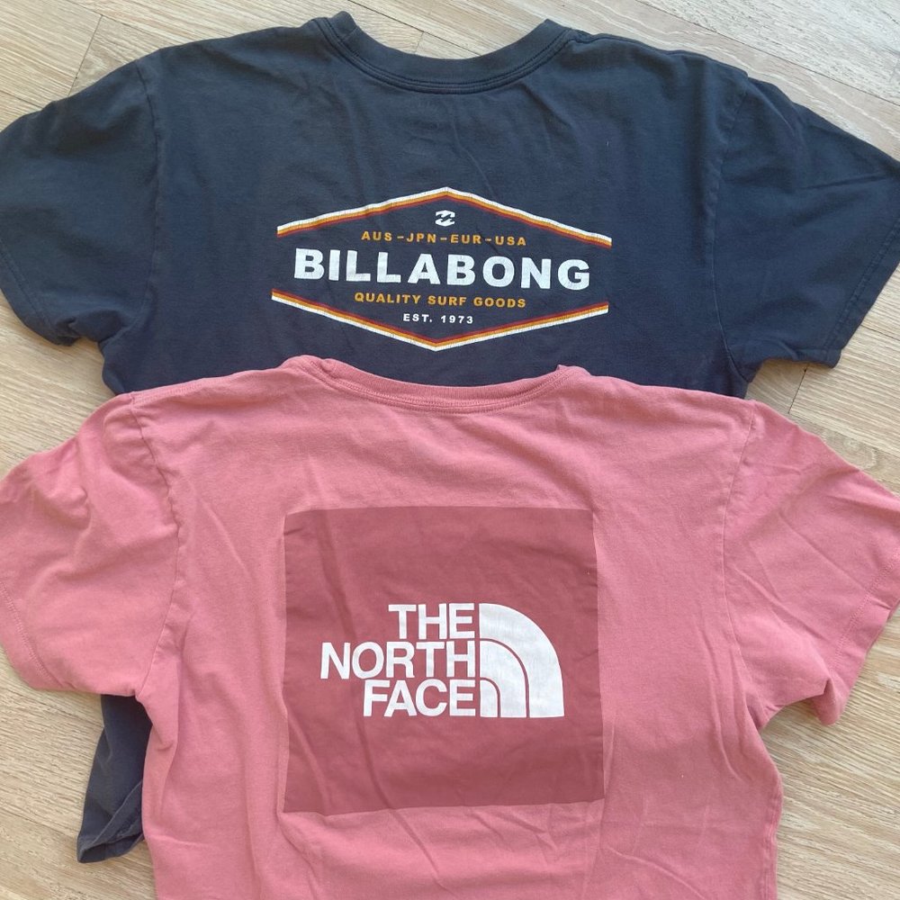 2 Men's T-Shirts The North Face and Billabong. Size Small